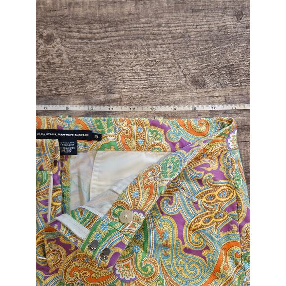 Ralph lauren golf womens sz 10 bright paisley green purple chino ankle pants - Picture 3 of 6